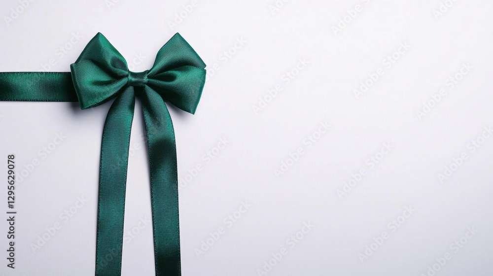 Elegant Green Satin Ribbon Bow with Smooth Background Surface Elegant Green Satin Ribbon Bow with Smooth Background Surface