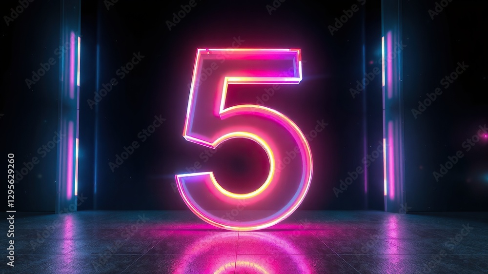 glowing neon number 5 glowing neon number 5