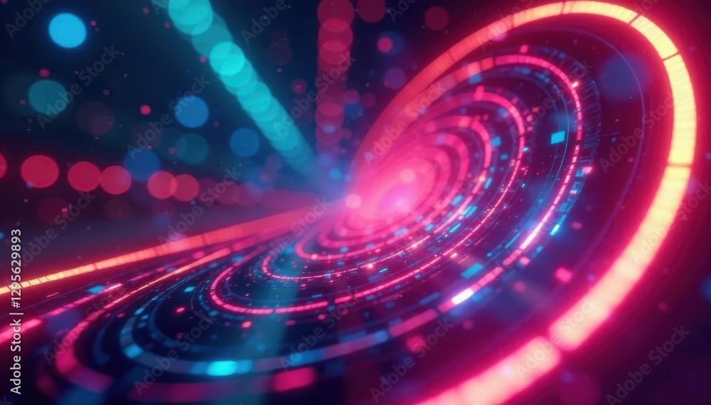 Obraz premium Abstract swirling neon circles, futuristic radial blur , artistic, backdrop, graphic