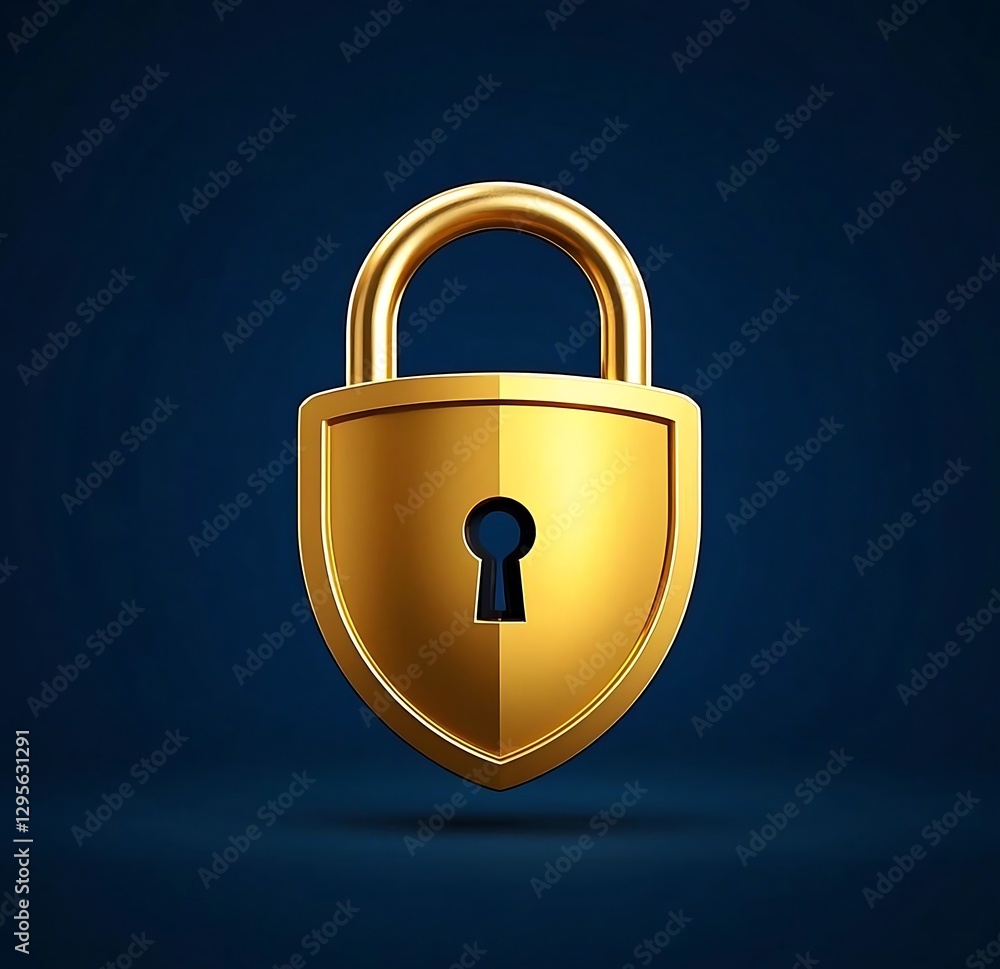Secure Shield Icon with Golden Lock, Representing Protection, Lock Security, Golden Locker Secure Shield Icon with Golden Lock, Representing Protection, Lock Security, Golden Locker