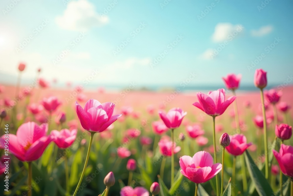 Fototapeta premium Gentle breeze rustling a field of pink flowers, nature, bloom