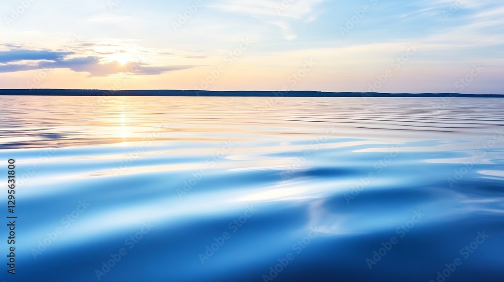 Fototapeta premium Calming Water Surface Reflected by Sunset Colors Over a Serene Lake : Generative AI