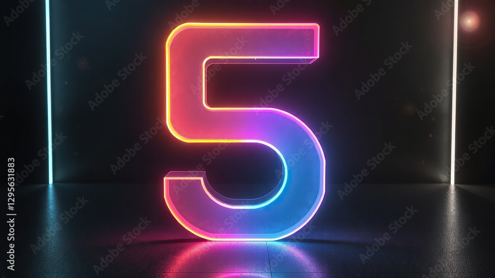 glowing neon number 5