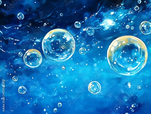 Water Bubbles Abstract Painting Blue Background