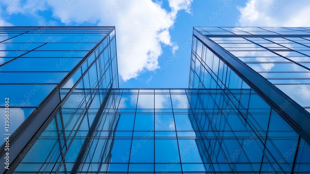 Obraz premium Modern Glass Buildings Reaching Towards The Sky Showcasing Architecture and Reflections : Generative AI