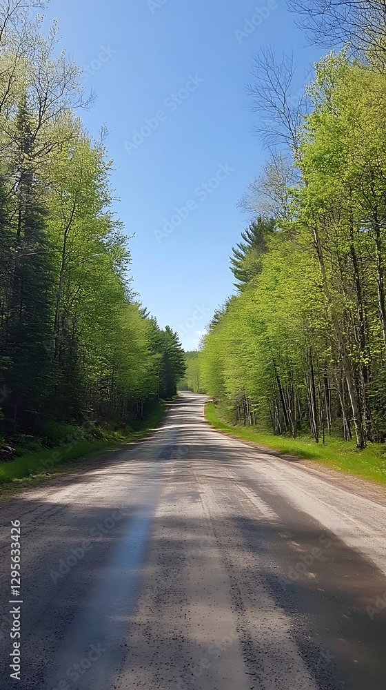 Obraz premium Sunny road through spring forest