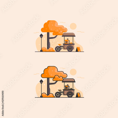 Coffee shop at the park in autumn season vector illustration