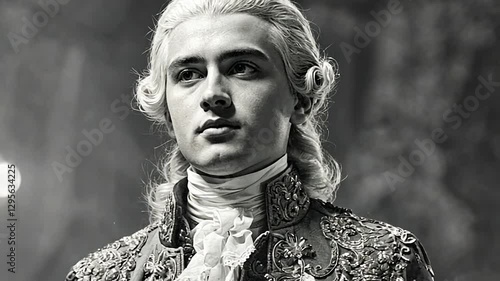 Black and White Portrait of Young Mozart. Wolfgang Amadeus Mozart