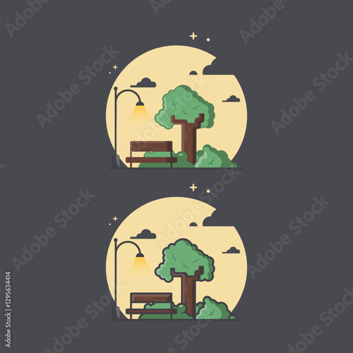 The park in windy night vector illustration
