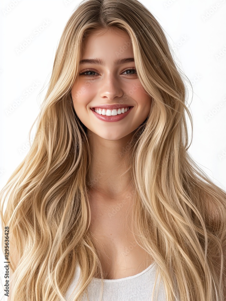 Portrait of a smiling beautiful blonde woman with long hair isolated on white background Portrait of a smiling beautiful blonde woman with long hair isolated on white background