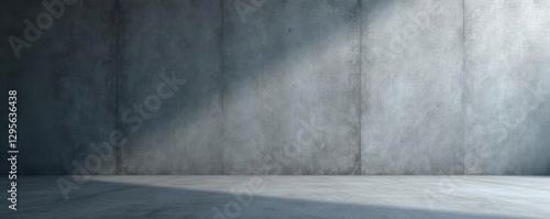 Empty gray table on stained wall backdrop, dark concrete floor, light gradient  , photography, style
