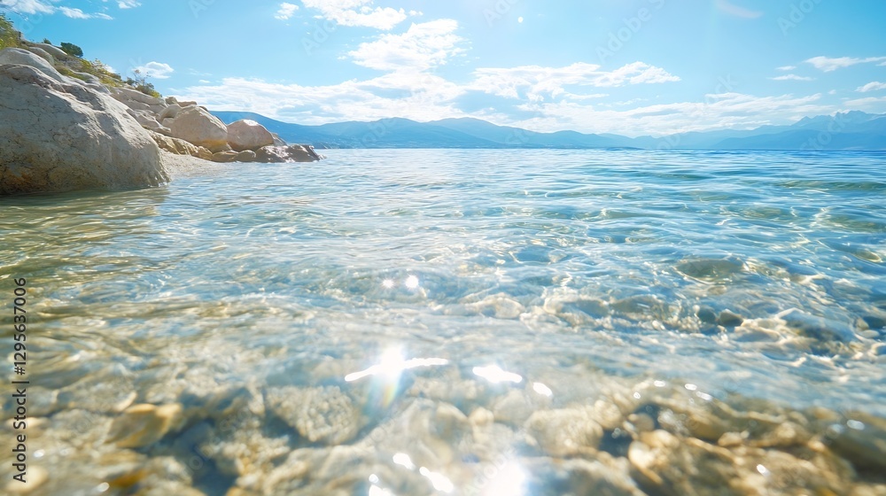 Clear Blue Water with Gentle Waves and Rocks on a Beautiful Sunny Day : Generative AI Clear Blue Water with Gentle Waves and Rocks on a Beautiful Sunny Day : Generative AI