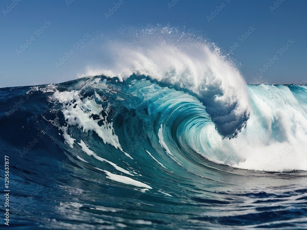 Powerful Ocean Wave – Stunning Blue Surf Curling in Motion Powerful Ocean Wave – Stunning Blue Surf Curling in Motion