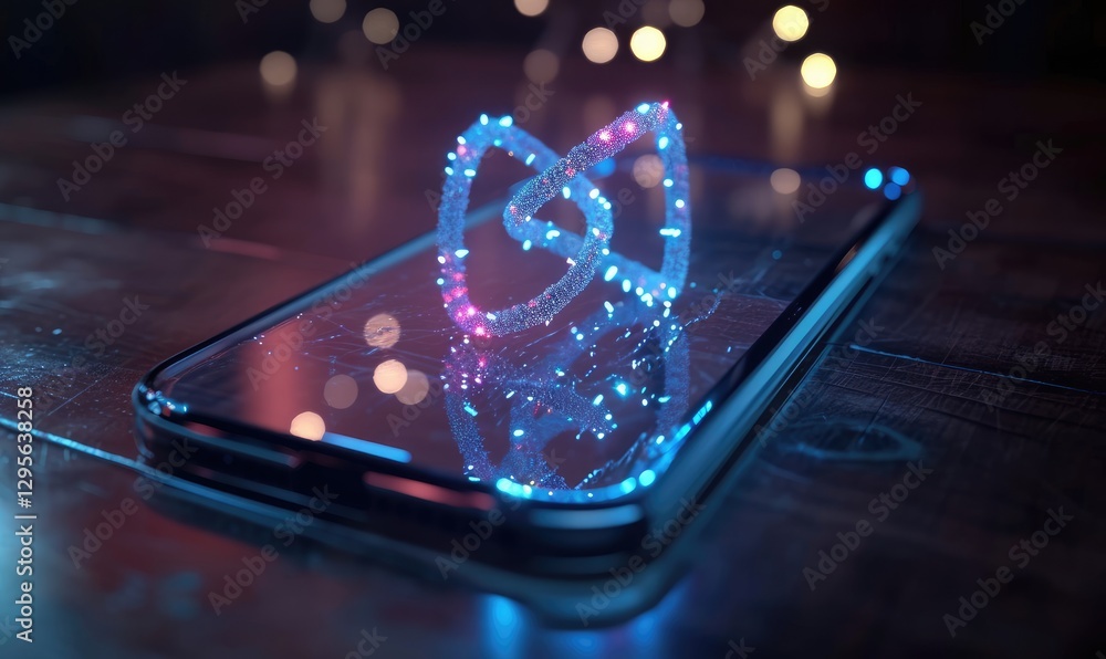 Luminous Link Symbol Above Modern Smartphone Display. Digital connection and modern technology.