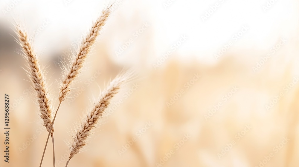 Obraz premium Close up of wheat sheaves golden grass swaying in the gentle breeze at sunset : Generative AI