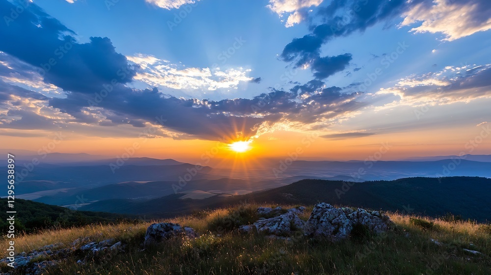 Breathtaking Sunset Over Rolling Hills with Dramatic Cloud Formation : Generative AI Breathtaking Sunset Over Rolling Hills with Dramatic Cloud Formation : Generative AI