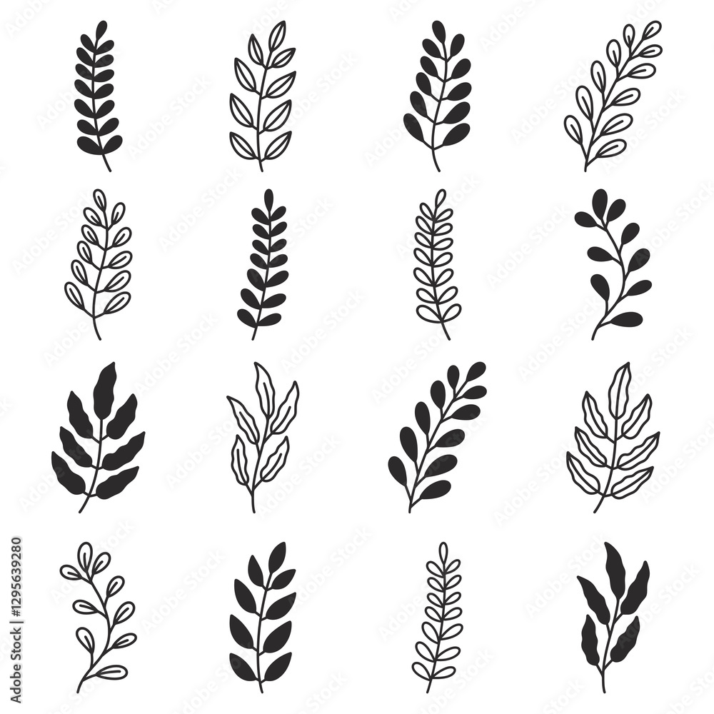 set of branch and leaves vector set of branch and leaves vector