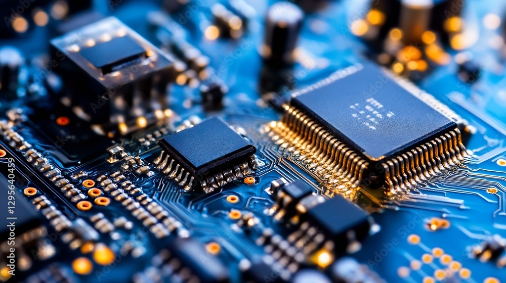 Close Up on Circuit Board with Microchips and Electronic Components Showcasing Modern Technology : Generative AI Close Up on Circuit Board with Microchips and Electronic Components Showcasing Modern Technology : Generative AI