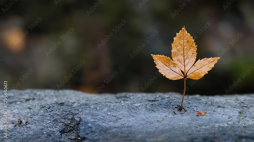 Single Yellow Maple Leaf Growing from Rock Surface in Nature Scene : Generative AI Single Yellow Maple Leaf Growing from Rock Surface in Nature Scene : Generative AI