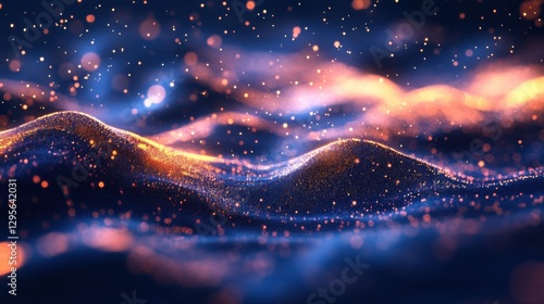 Abstract digital landscape with glowing particles