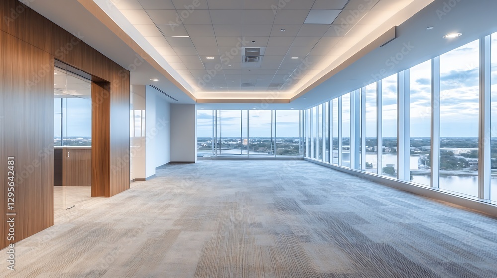 Expansive Corporate Office Space with Large Windows Overlooking the Cityscape : Generative AI Expansive Corporate Office Space with Large Windows Overlooking the Cityscape : Generative AI