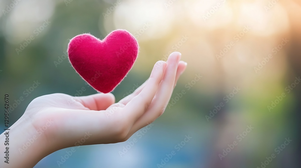 Hand holding felt heart symbolizing love and compassion in a soft light background : Generative AI Hand holding felt heart symbolizing love and compassion in a soft light background : Generative AI
