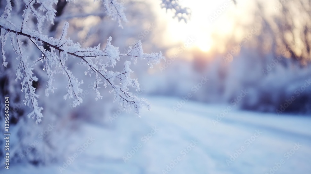 Frost Covered Tree Branches in Serene Winter Wonderland Landscape : Generative AI Frost Covered Tree Branches in Serene Winter Wonderland Landscape : Generative AI