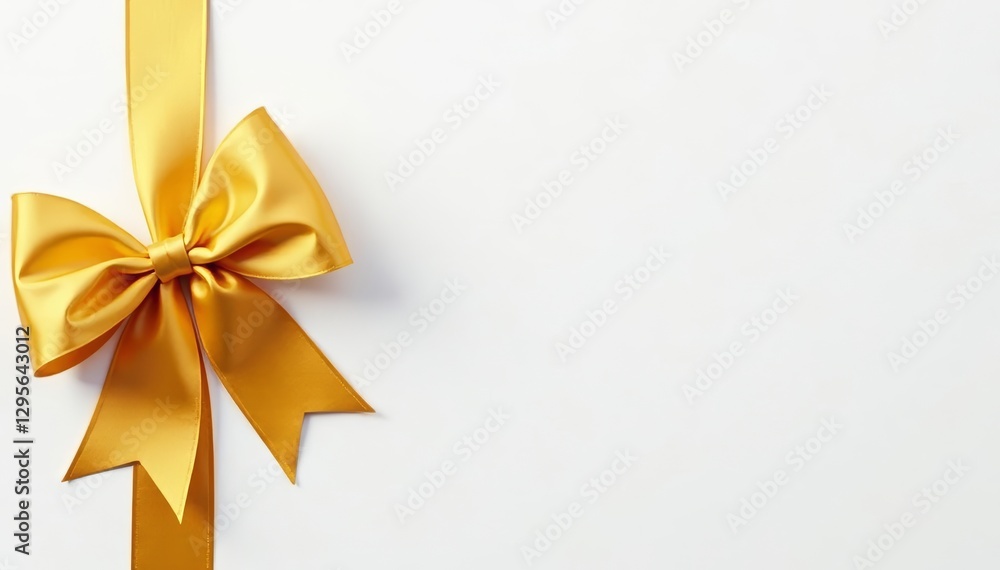 Elegant gold ribbon knot on pristine white backdrop, studio, refined, texture Elegant gold ribbon knot on pristine white backdrop, studio, refined, texture
