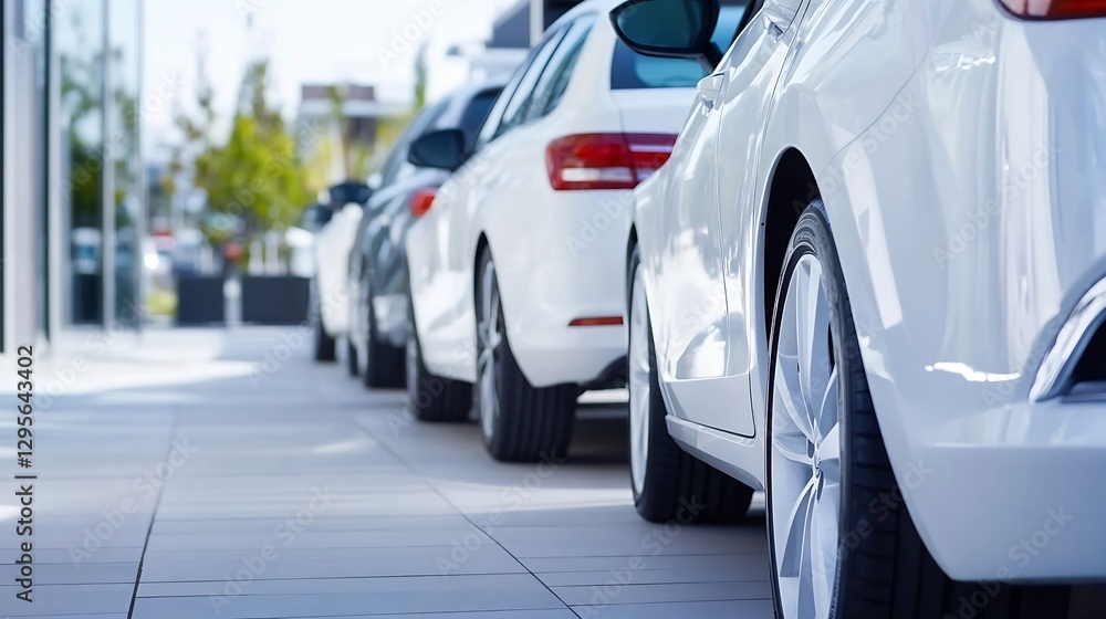 Modern vehicles lined up in a stylish urban setting showcasing contemporary car designs and seasonal sunlight : Generative AI Modern vehicles lined up in a stylish urban setting showcasing contemporary car designs and seasonal sunlight : Generative AI