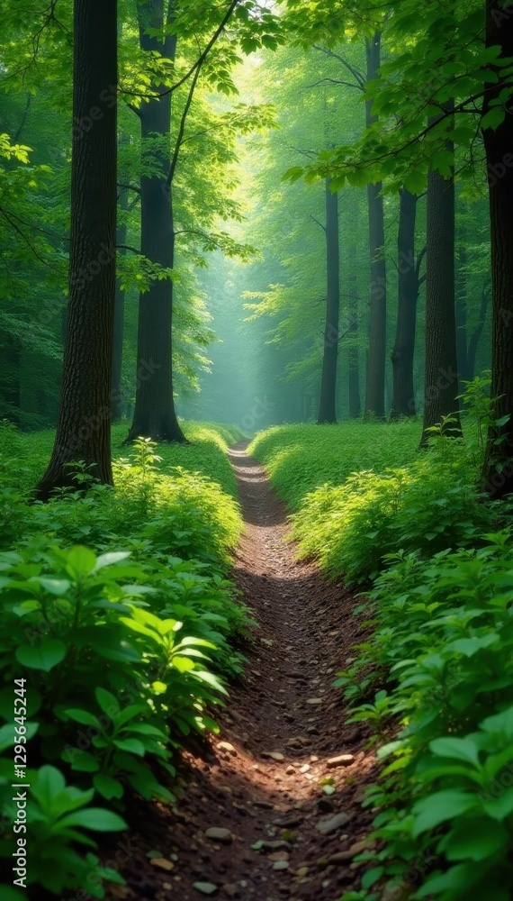 Obraz premium Overgrown path diverging from well-trodden trail in forest , direction, background