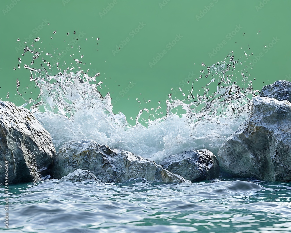 Obraz premium Ocean wave crashing rocks