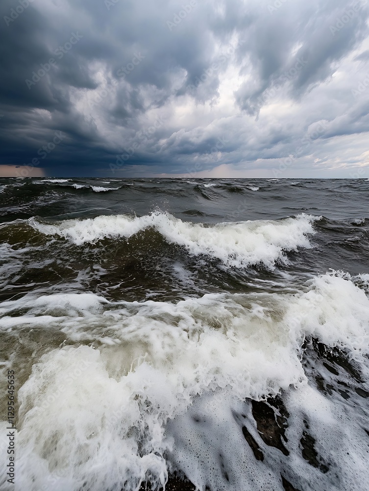 Dramatic seascape with turbulent waves under a stormy sky showcasing nature's power : Generative AI Dramatic seascape with turbulent waves under a stormy sky showcasing nature's power : Generative AI