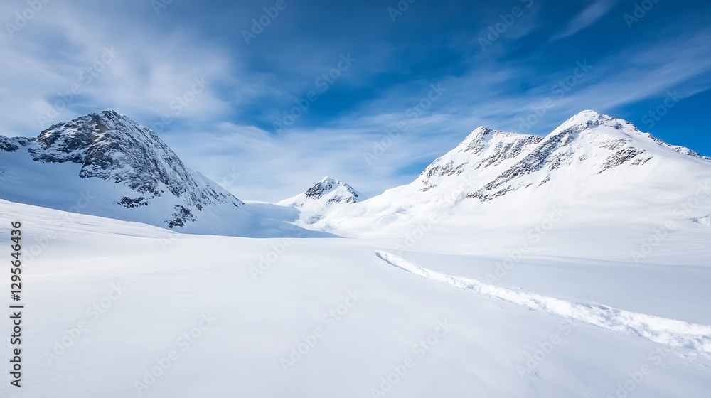 Stunning panoramic view of snow covered mountains under a brilliant blue sky on a winter day : Generative AI Stunning panoramic view of snow covered mountains under a brilliant blue sky on a winter day : Generative AI