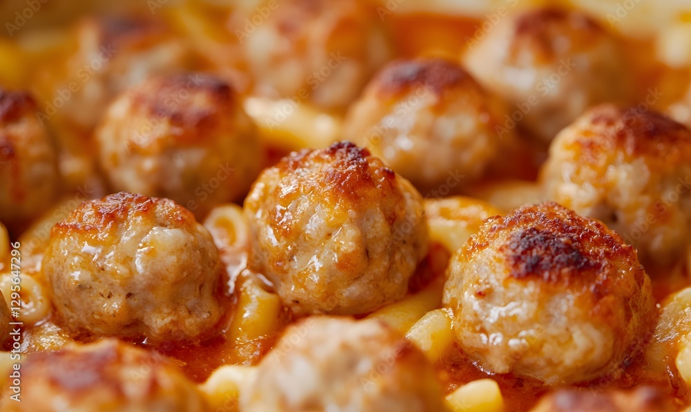 Macaroni with small meatballs in red-brown tomato sauce, Generative AI Macaroni with small meatballs in red-brown tomato sauce, Generative AI