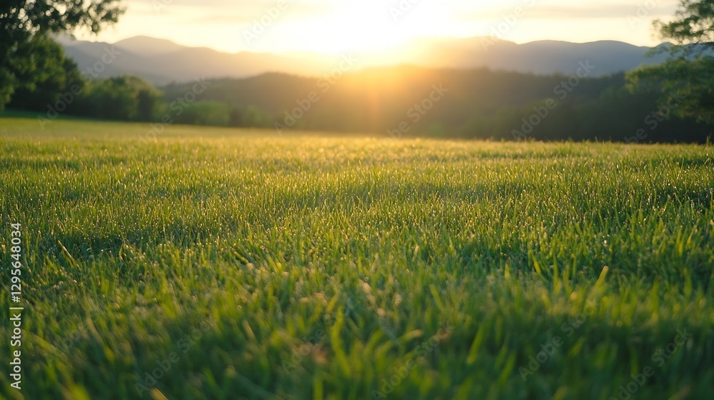 Warm Glow of Sunset Illuminating Fields and Mountains in Distance : Generative AI Warm Glow of Sunset Illuminating Fields and Mountains in Distance : Generative AI