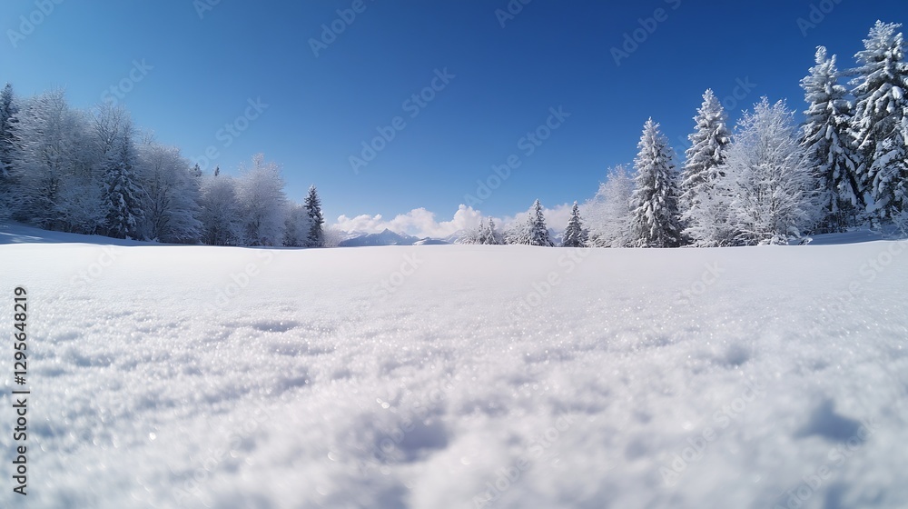 Stunning winter landscape covered in fresh snow with evergreen trees under a bright clear blue sky : Generative AI Stunning winter landscape covered in fresh snow with evergreen trees under a bright clear blue sky : Generative AI