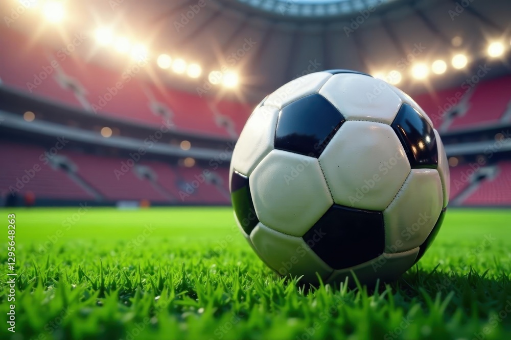 Naklejka premium Close-up football soaring, stadium background blurred, oval, gridiron, pigskin