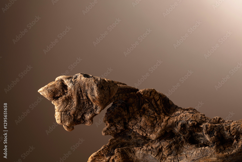 Dried wooden snag on a brown background. Dried wooden snag on a brown background.