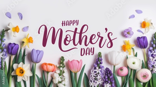 Flowers for Mothers Day celebration with colorful blooming tulips, daffodils, and lavender in a vibrant arrangement for special occasions and gifting ideas.