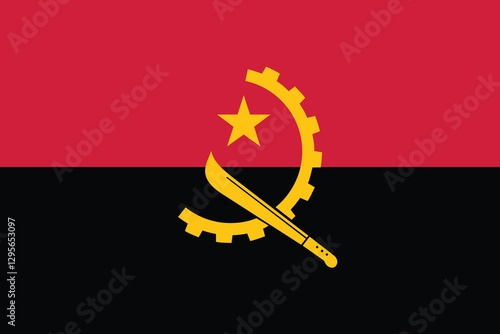 Angola flag. Flag of Angola. The official ratio. Flag icon. Standard color. Standard size. A rectangular flag. Computer illustration. Digital illustration. Vector illustration.