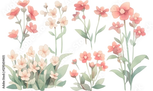 Wallpaper Mural Wild flowers on a white background, watercolor painting in delicate tones, Generative AI Torontodigital.ca