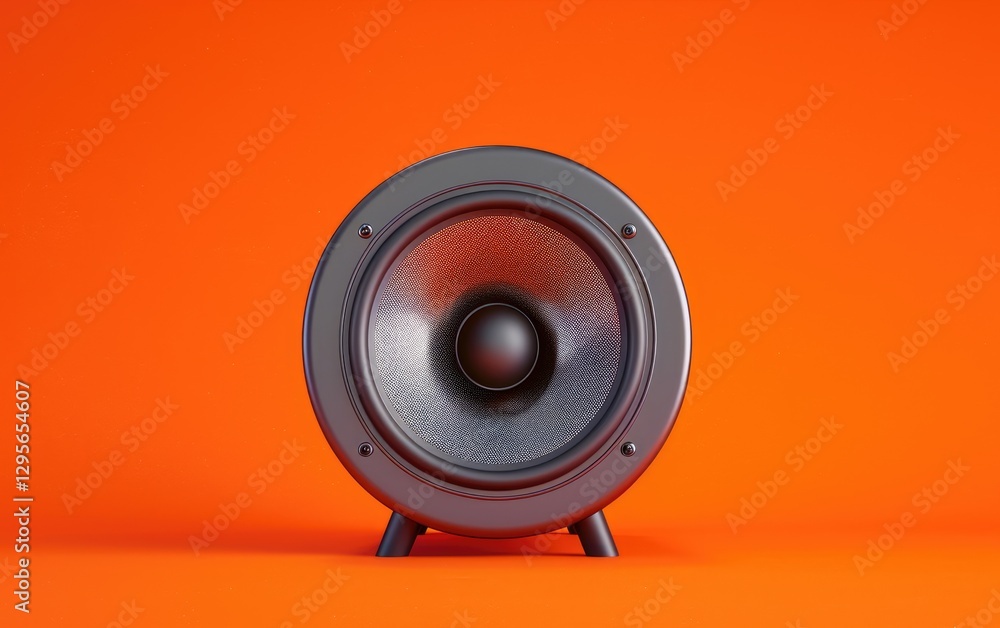 Modern Black Speaker on Isolated Orange Background