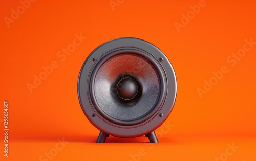 Obraz na płótnie Modern Black Speaker on Isolated Orange Background w salonie