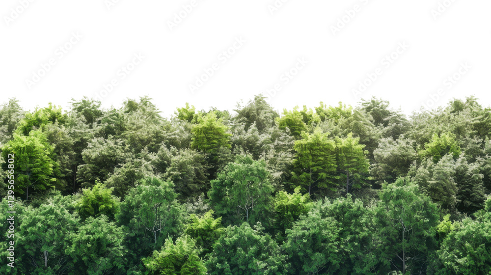 Lush green forest canopy creating natural border on transparent background Lush green forest canopy creating natural border on transparent background