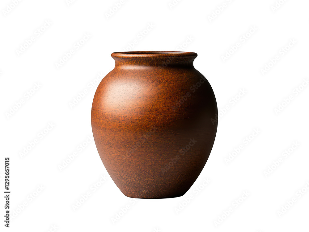 A smooth, round ceramic pot with a warm brown finish, featuring a narrow neck and slightly flared lip. A smooth, round ceramic pot with a warm brown finish, featuring a narrow neck and slightly flared lip.