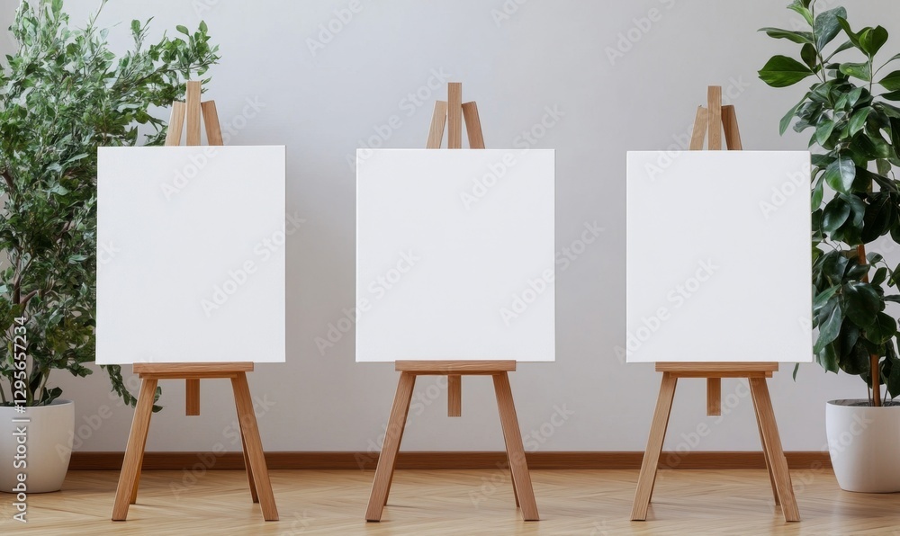 Blank canvases on easels in a modern art studio (1) Blank canvases on easels in a modern art studio (1)