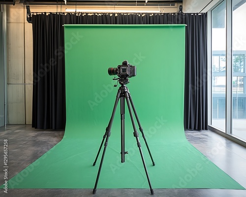 Modern studio green screen setup photo