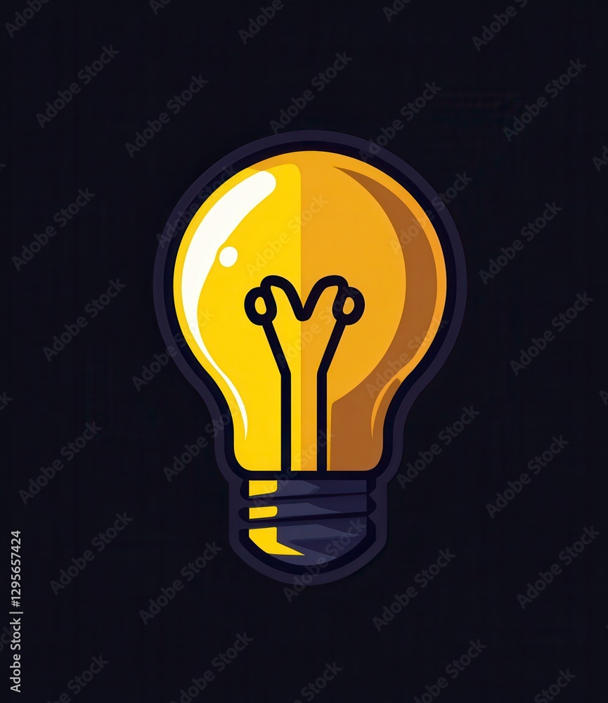 Glowing Yellow Pixel Art Lightbulb on Dark Background
