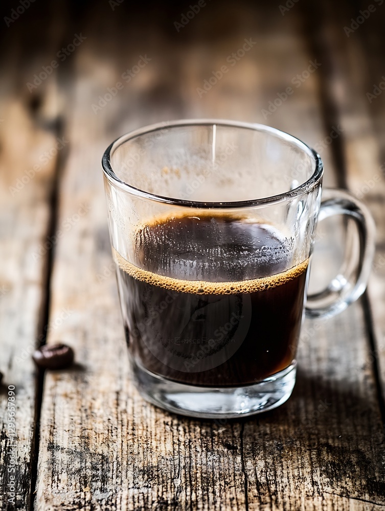 Freshly Brewed Dark Coffee in a Clear Glass Mug on Rustic Wooden Table Surrounded by Coffee Beans : Generative AI Freshly Brewed Dark Coffee in a Clear Glass Mug on Rustic Wooden Table Surrounded by Coffee Beans : Generative AI