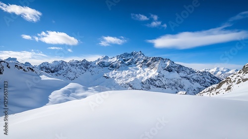 Wallpaper Mural Majestic mountain range covered in snow under a bright blue sky : Generative AI Torontodigital.ca